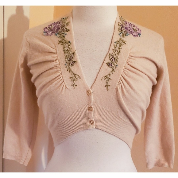 Free People Sweaters - Free People Embroidered Cropped Cardigan Sweater